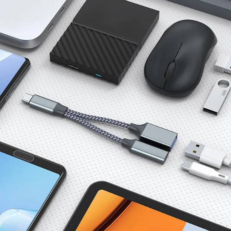 USB C OTG 케이블 전화 어댑터, 2in 1 C타입 수-USB C 암 충전 포트, USB 암 스플리터 어댑터 포함