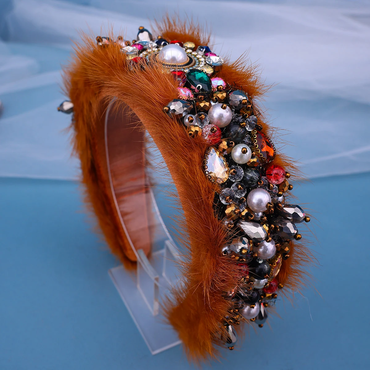 New Baroque Rhinestone Mink Fleece Headband Hairbands For Women Crystal Rhinestone Hairband Headband Girls Hair Accessories