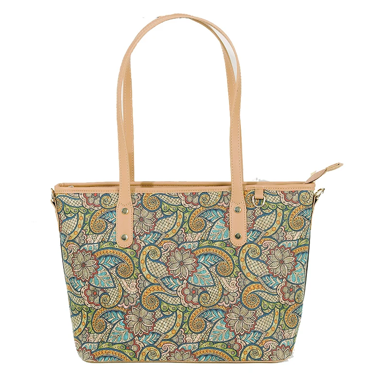 3pcsCrossbody Bags Retro Cork Leather National Flower Printing Plain  Large Capacity Cross Shoulder Bag