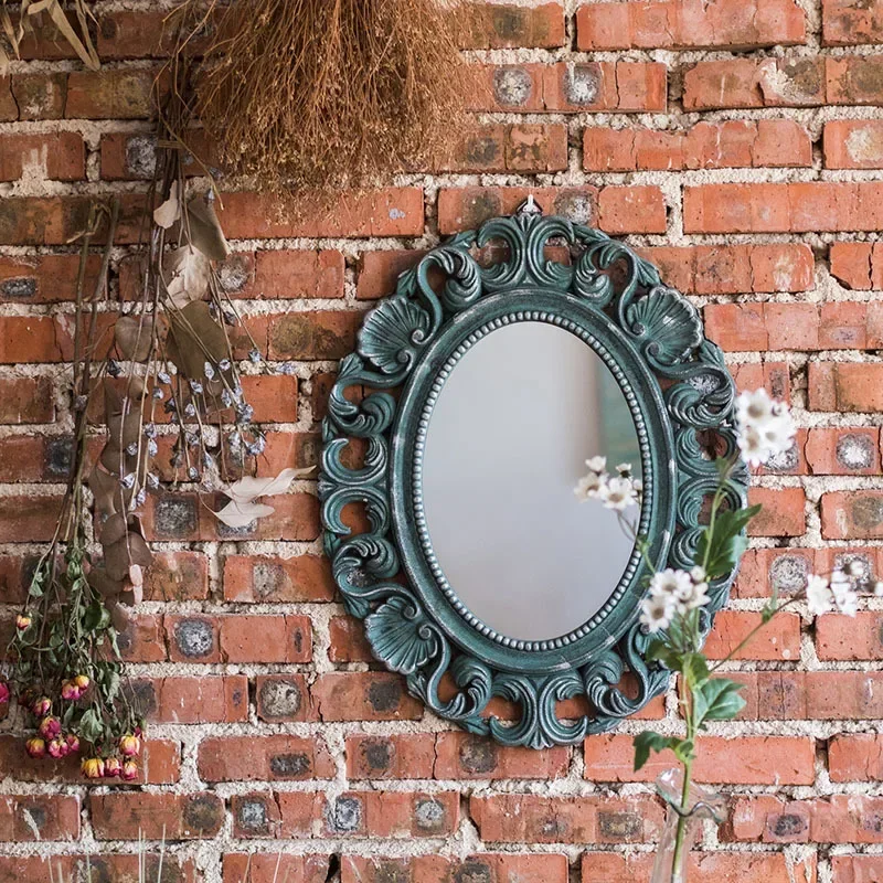 

European Classical Carved Mirror Wall Hanging Mirrors Retro Hollow Relief Home Decor Wood Mirror Nostalgia Decoration Mirrors