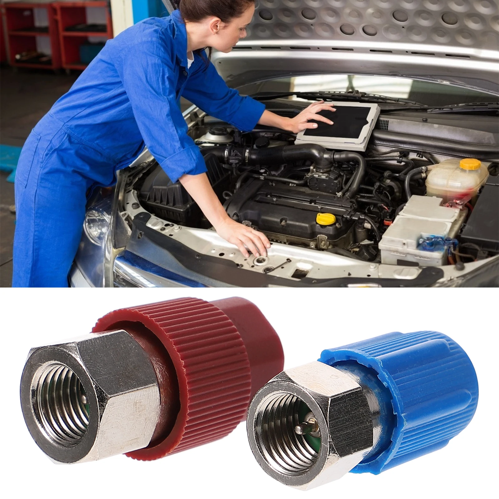 

Plastic Internal Thread Conversion Nozzle Quick Couplers Red Blue Car Conditioning Adapter High Low Hose Fitting Refrigerant