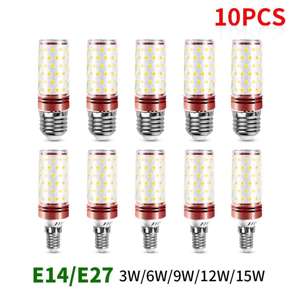 LED 옥수수 램프, E27 LED 촛불 전구, AC85-265V 샹들리에 촛불 LED 조명, 집 장식용, 3W, 6W, 9W, 12W, 15W, SMD2835, E14, 10 개