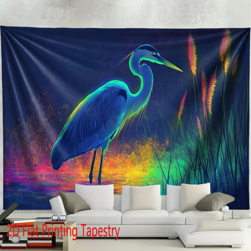 Large Blue Heron Tropical Watercolor Style Wall Tapestry Hanging Art Decoration for Home Room Decor 180x280cm