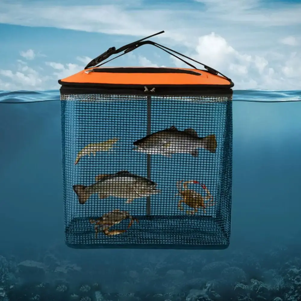 

Large Capacity Floating Fish Basket Fish Protector Foldable Outdoor Fishing Bucket Quick-drying Mesh Fish Net Bag