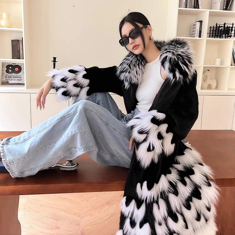 YOLANFAIRY Otoño e Invierno abrigo de visón entero importado mujeres espesar cuello redondo chaqueta larga de piel de visón dубл onderка ж tijolivald 2025