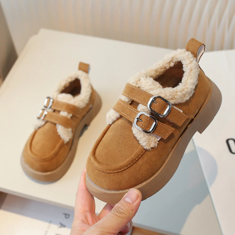 Winter Kids Cotton Shoes Girls Plush Thickened Warm Shoes 2023 Fashion Versatile Soft Children Outdoor Causal Shoes Hook Loop