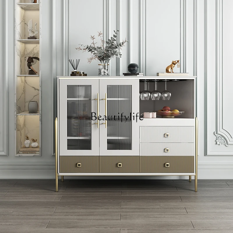 

Light luxury dining side cabinet glass integrated against the wall