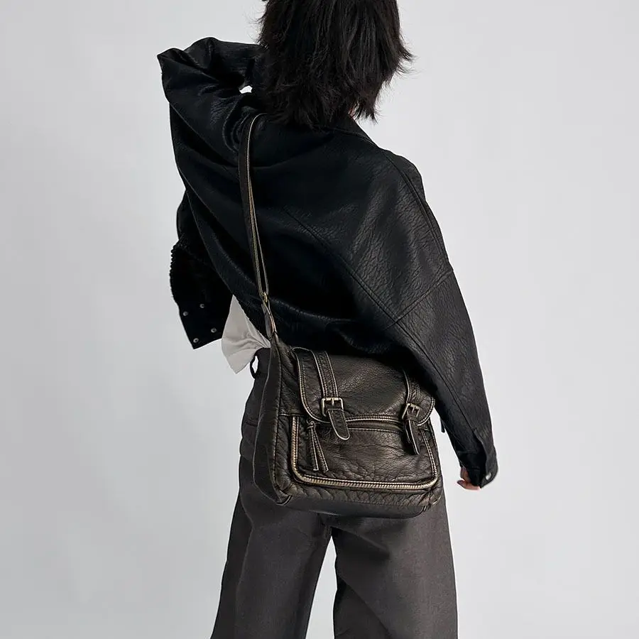 

Retro Mailbag St Wave Waed out oulder Crossbody Bag ex American Vintage Sle Boston Bag Zipper Closure Handbag