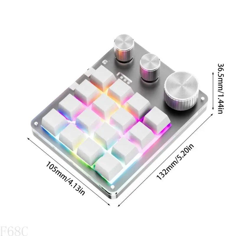F68C Darded Macro Programmable клавиатура USB Mini 16Keys 3 ручки Hotswappable Mechanical Keyboard Wireless для игр