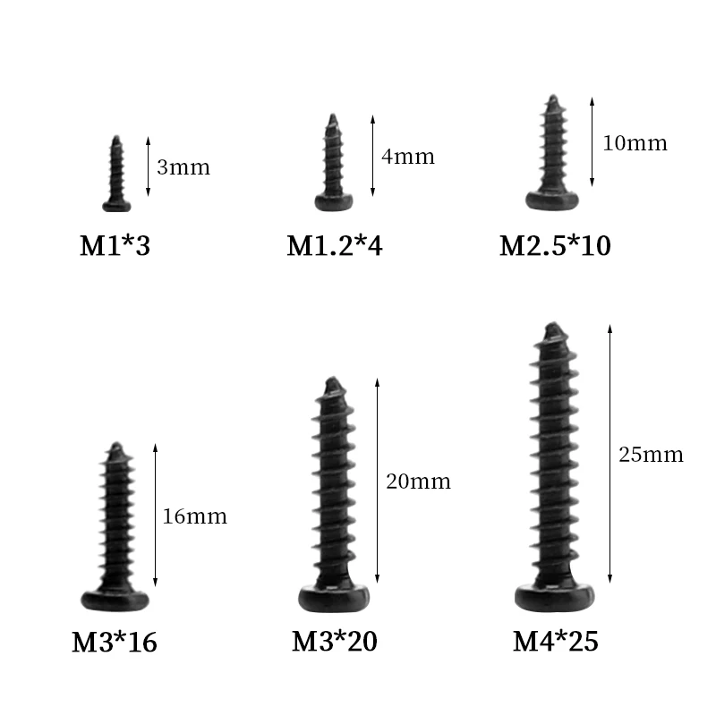 50/100pcs Countersunk Head Screw Set M1 M1.2 M1.4 M1.7 M2.5 M3 M4 Carbon Steel Cross Pan Round Head Selftapping Wood Screw Nail