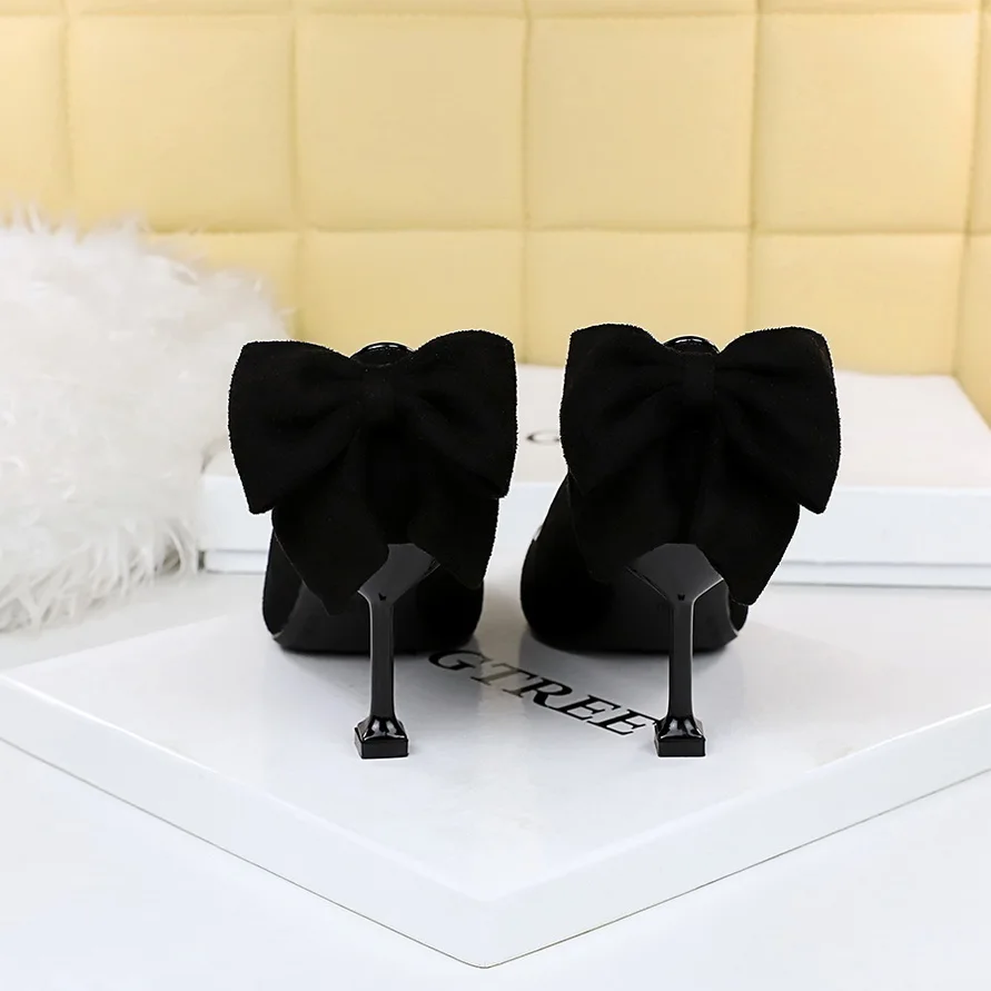 Women 5.5cm 8cm 9.5cm High Heels Escarpins Pumps Lady Kawaii Middle Low Heels Wedding Bridal Cute Butterfly-Knot Bow Party Shoes
