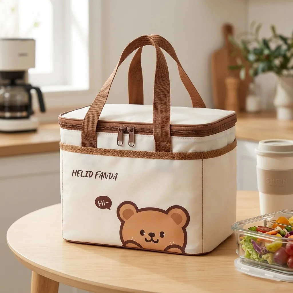 Thermal Lunch Bag Cute Bear Portable Insulated Bag Women Kids Waterproof Tote Bag Work School Picnic Food Storage Cooler Bag