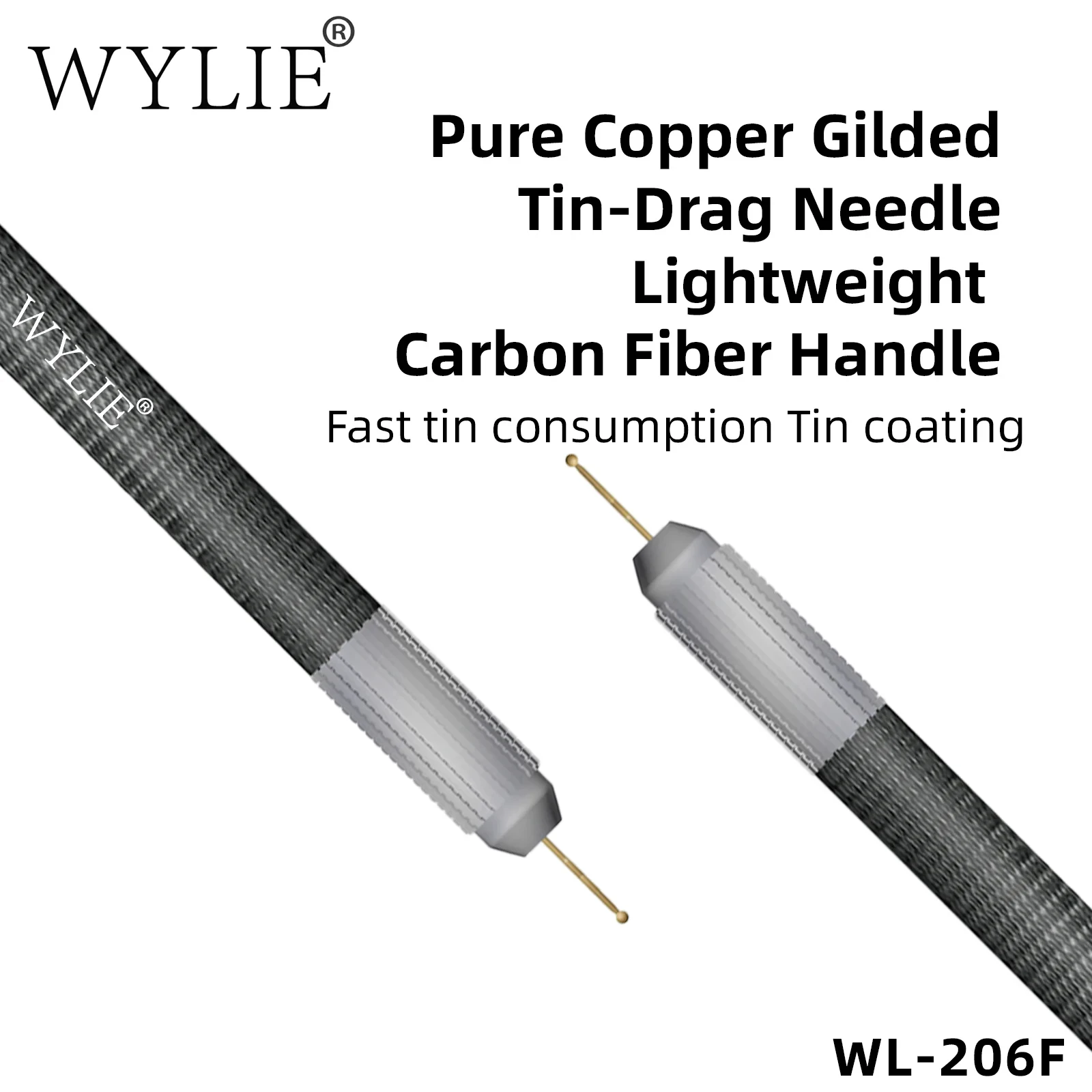 WYLIE WL206F Set di aghi per trascinamento in rame puro placcato oro con manico in fibra di carbonio per la riparazione di saldatura di precisione della scheda madre