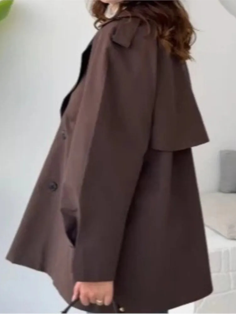 Women's Solid Color Casual Pocket Coat Fashionable Button Lace Up Windproof  Warm Female Short Windbreaker Jacket 2025