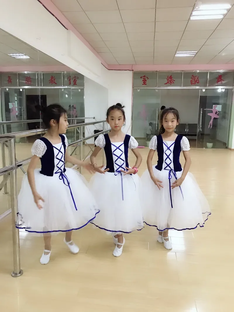 

New Romantic Tutu Giselle Swan Lake Ballet Costumes Girls Child Long Tulle Dance Skating Ballerina Dress Puff Sleeve Lace Dress