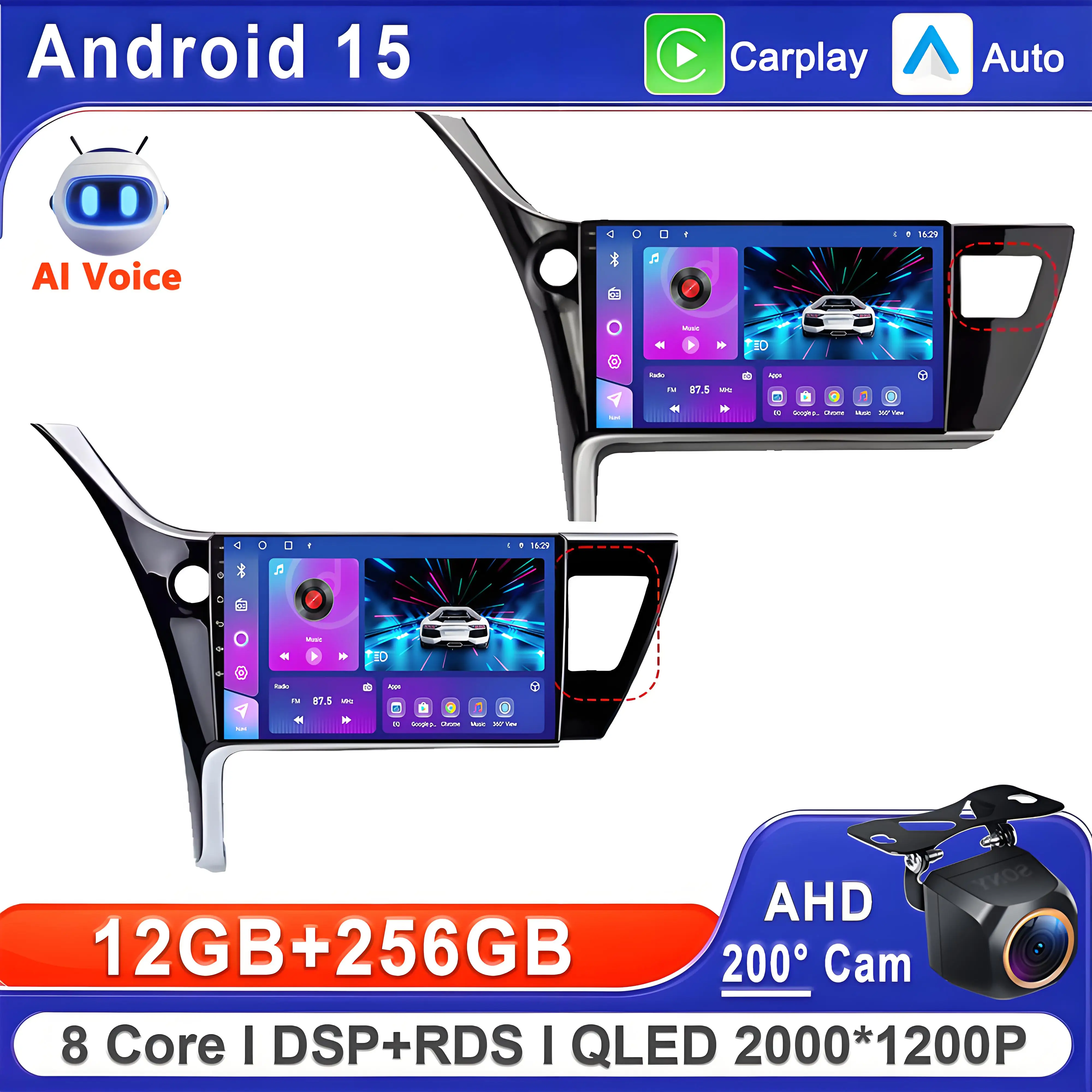Android 15 2K Screen Multimedia  For Toyota Corolla 11 Auris E180 2017 2018 2019 Stereo Head GPS Navigation High-performance Car