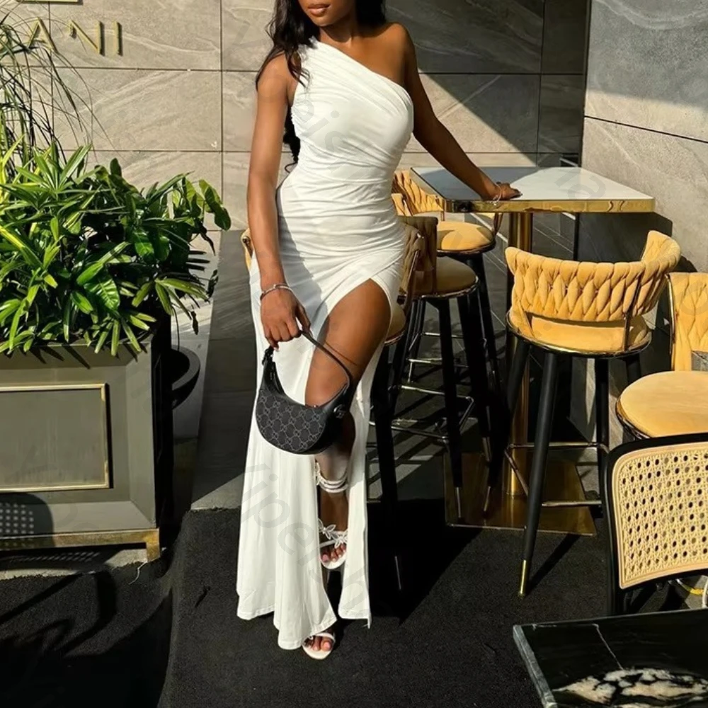 

One-shoulder Sleeveless Evening Dresses Sexy Side Slit Celebrity Dress Exquisite High Quality Prom Party Gowns Women Customized
