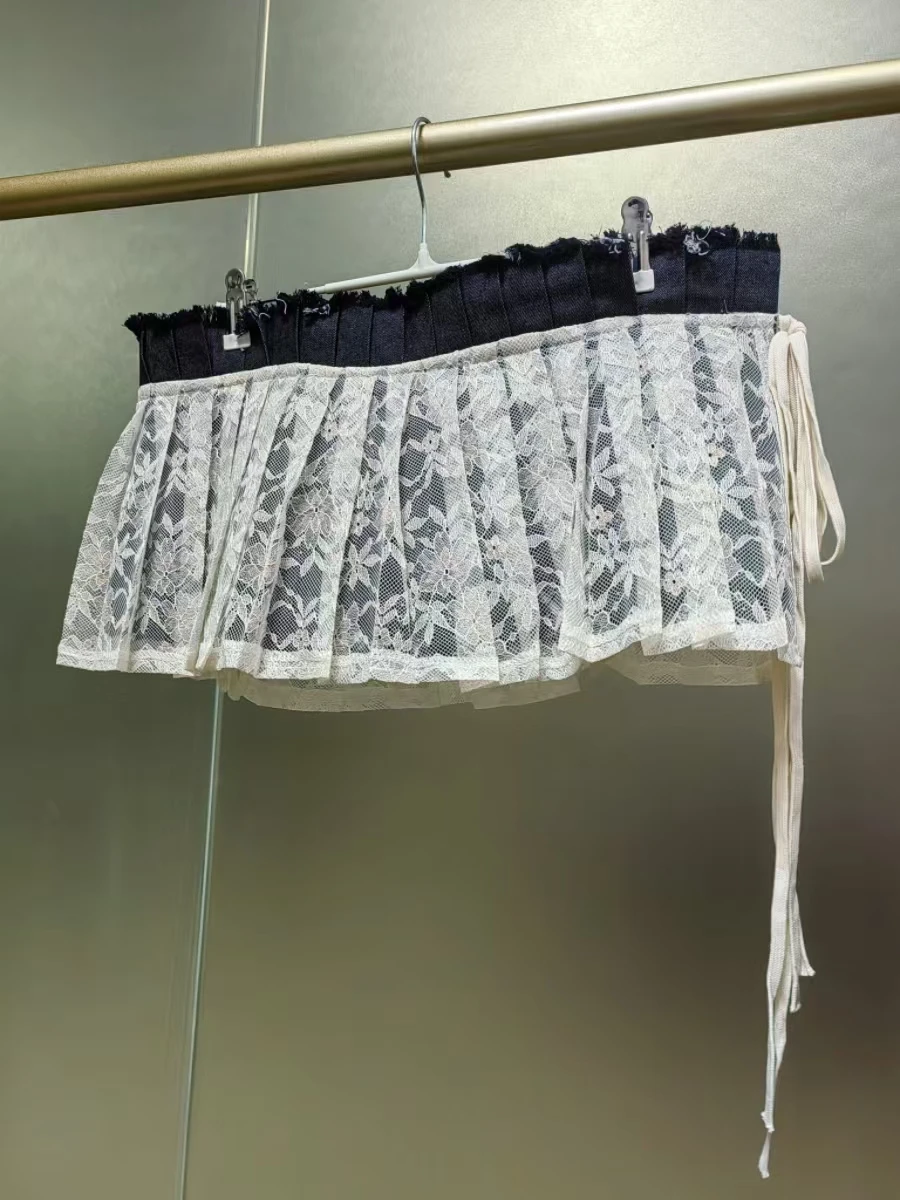Real Photo Herfst 2025 Twee Side Wear Denim Geplooide Tailleband Rok Vrouwen Korte Verstelbare Y2K Rokken Koreaanse Populaire Kleding