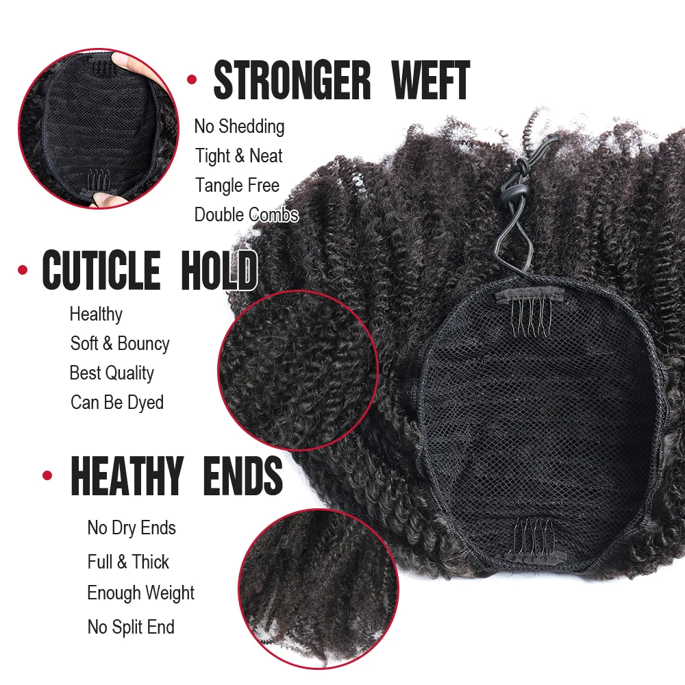 M voto Afro Kinky Curly Drawstring Ponytail Human Hair Extensions 3C 4A Wrap Around Ponytails 10-26 Inch Clip In Hair Extensions