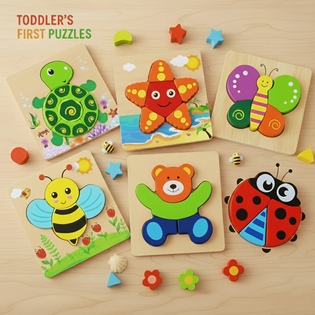 6 Pack Wooden Puzzles for Toddlers 1 Years Old, Educational Animal Shape Peg Puzzles, First Learning Toy Gift for Boys & Girls