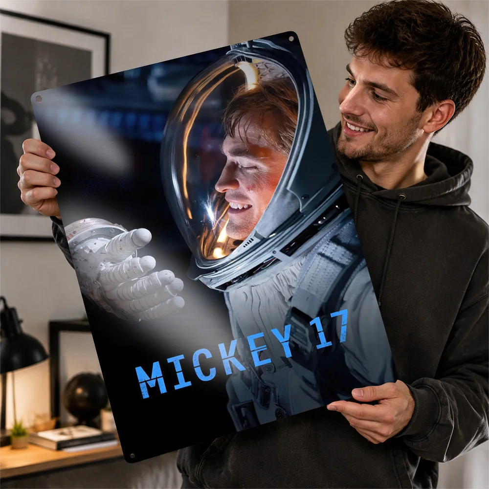Mickey 17 Movie Poster Cinema Wall Art Personalized Vintage Metal Sign for Home Theater Man Cave Film Fan Gift Room Decoration