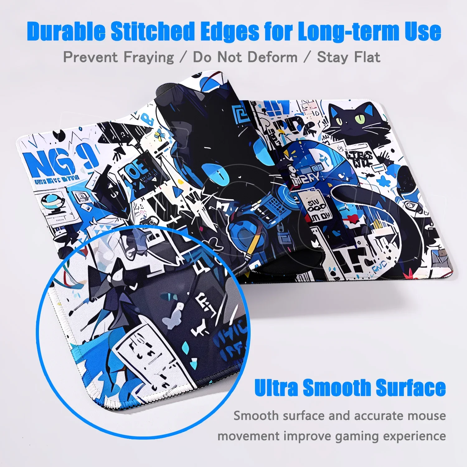 Black Anime Cat Mouse Pad PC Game Mousepad Kawaii Desk Mat Speed Gaming E-Sports Mouse Mat Laptop Large Rubber Keyboard Desk Pad