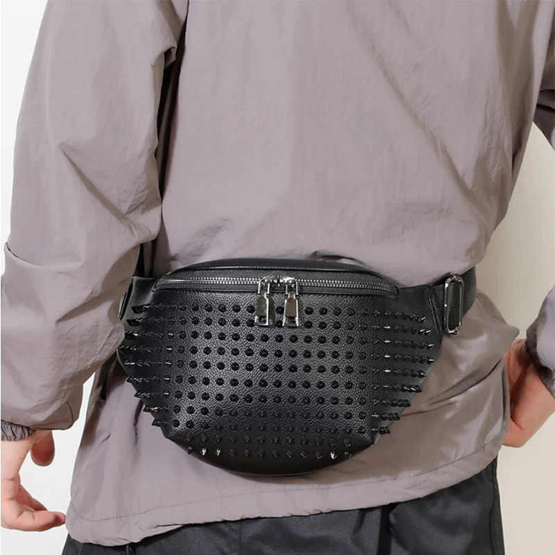 

Унисекс нагрудная сумка, поясная сумка, уличная сумка-мессенджер, модный декор с заклепками, черный кошелек с принтом, сумка-кошелек с двусторонней застежкой-молнией, поясная сумка