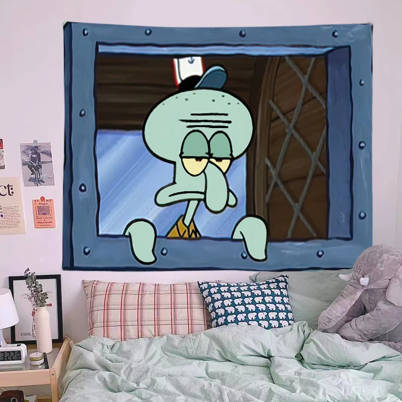 Squidward Tentacles cartoon decoration background hanging cloth bedroom tapestry room decor aesthetic tapestry wall hanging