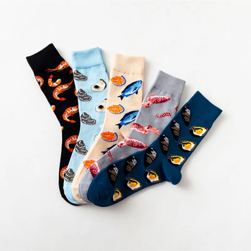새로운 도착 여성 양말 남여 봄 가을 만화 아보카도 버거 스시 해산물 짧은 양말 재미 있은 통기성 코튼 크루 양말