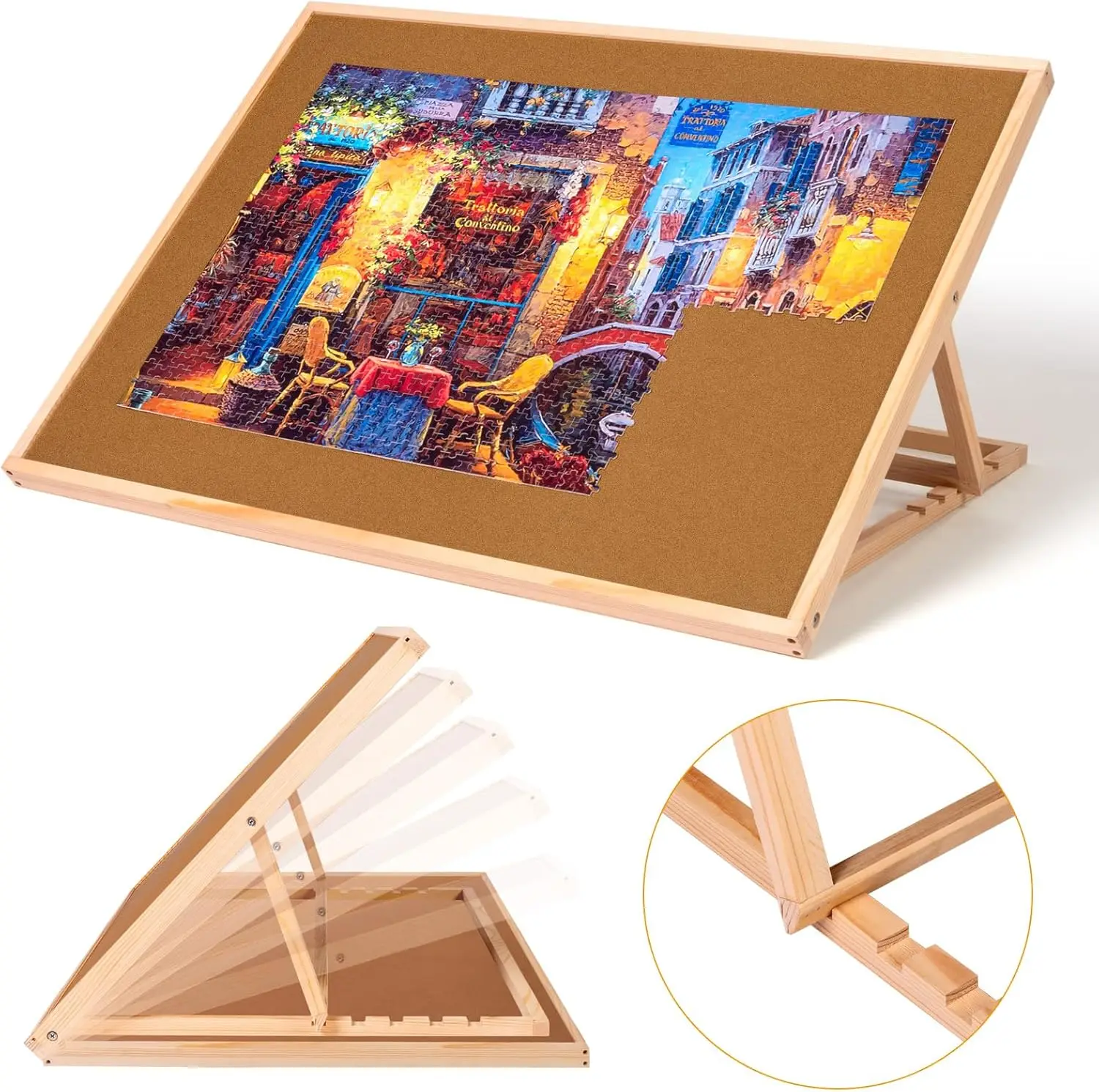 1000PCS Wooden Jigsaw Puzzle Board with Adjustable Bracket Portable Puzzle Table | Puzzle Organizer Boards Storage Accessories f