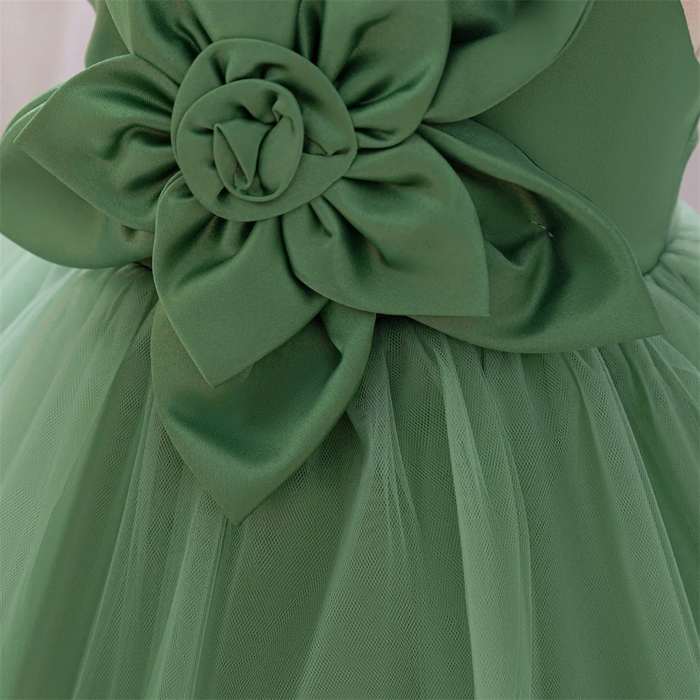 Baby Girls Summer Floral Green Tutu Dresses Kids Big Flower Wedding Party Dress Girl Fancy Birthday Baptism Clothes Princes Gown