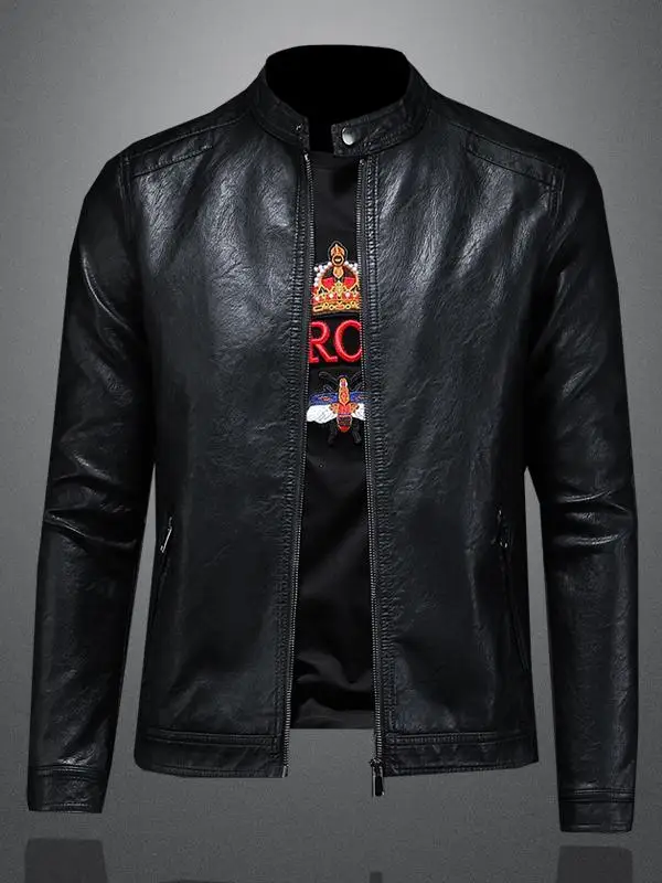 

Мужская куртка из мягкой кожи с воротником-стойкой, на флисовой подкладке, повседневная, деловая, весна-осень-зима, модная верхняя одежда