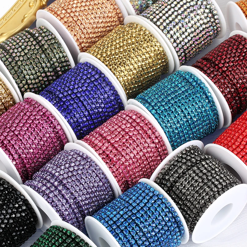 RESEN SS16 4mm Colorful Crystal Cup Chain Glass Sew On Rhinestone Cup Chain Dense Rhinestone Trim Sewing Chain for Garments