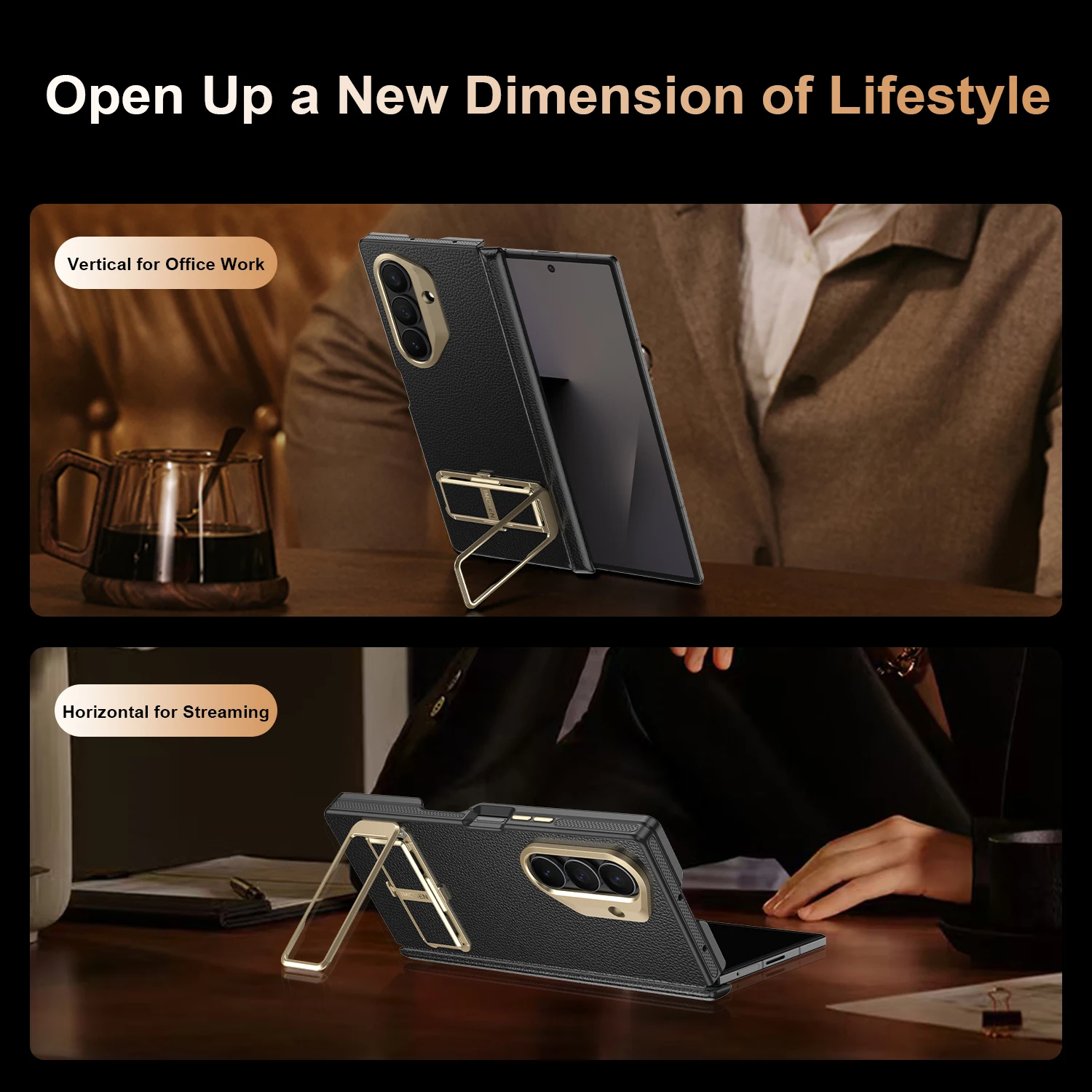 2026 جديد المفصلي حماية بو الجلود القضية لسامسونج غالاكسي Z Fold7 تصفيح حامل الزجاج الأمامي الشاشة غطاء لسامسونج القضية #5