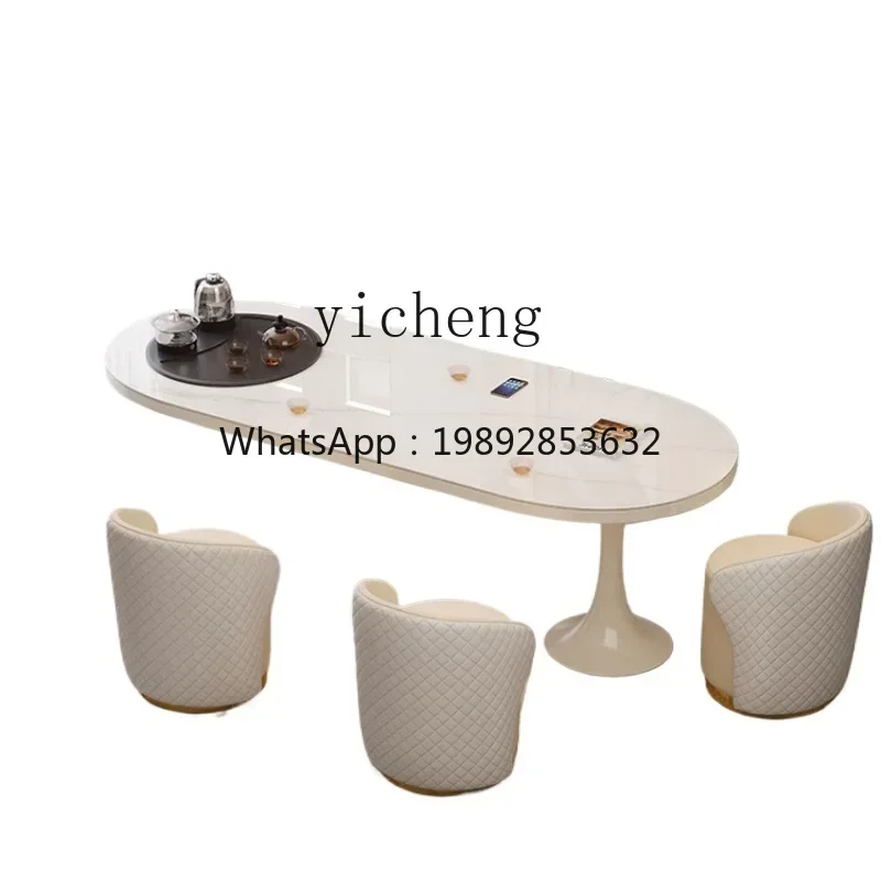 XL rock slab tea table and chair combination double head round home balcony beauty salon tea table