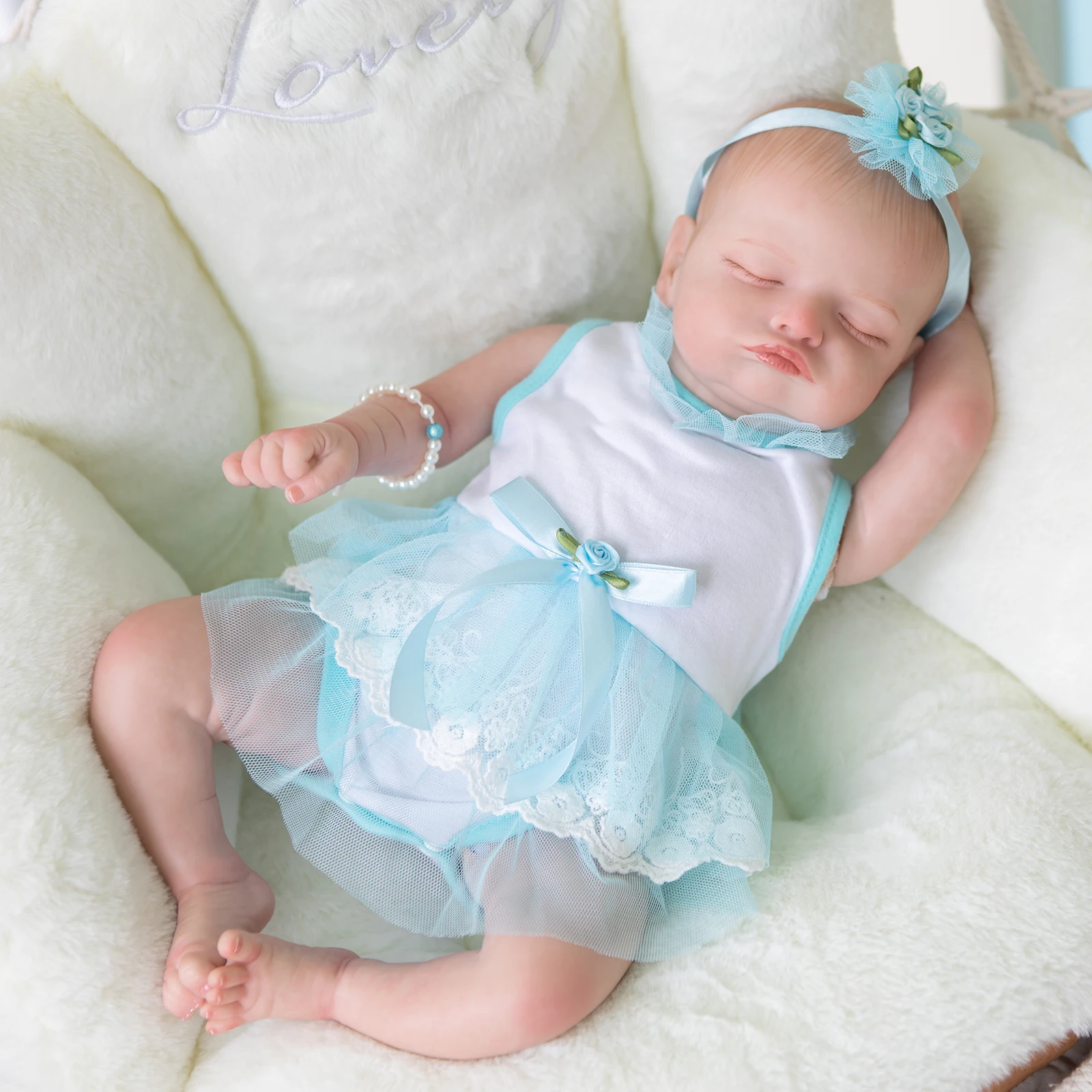 

49CM Already Finished Bebe Reborn Rosalie Sleeping Doll Newborn Cloth Body 3D Painted Skin Tone Visible Veins Christmas Gift