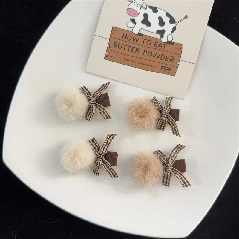 

Bow hairball plush hairpin temperament cute girl niche bangs crushed hairpin hair accessories woman