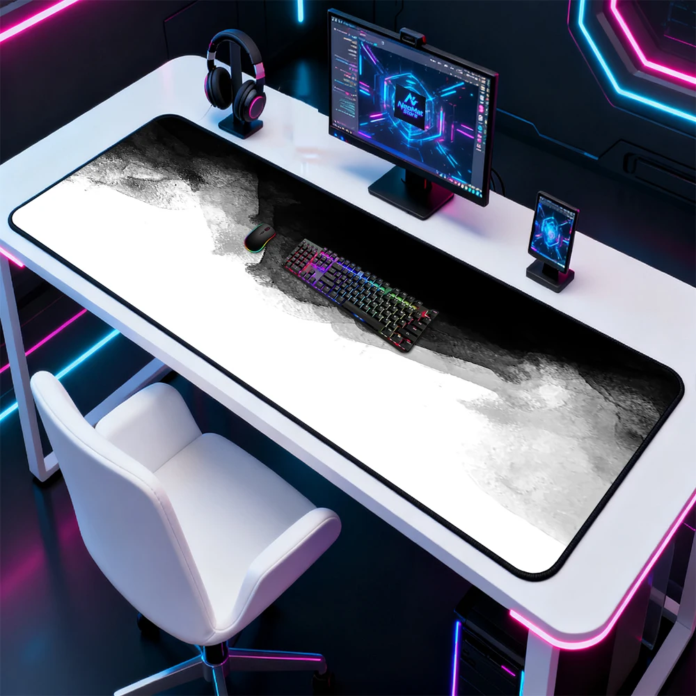 Wash Mousemat Mouse Pad Ink Abstract 1800x600 White Gaming Nonslip Full Desk Mat Smooth Black Pc Playmat Pad Desk Decor