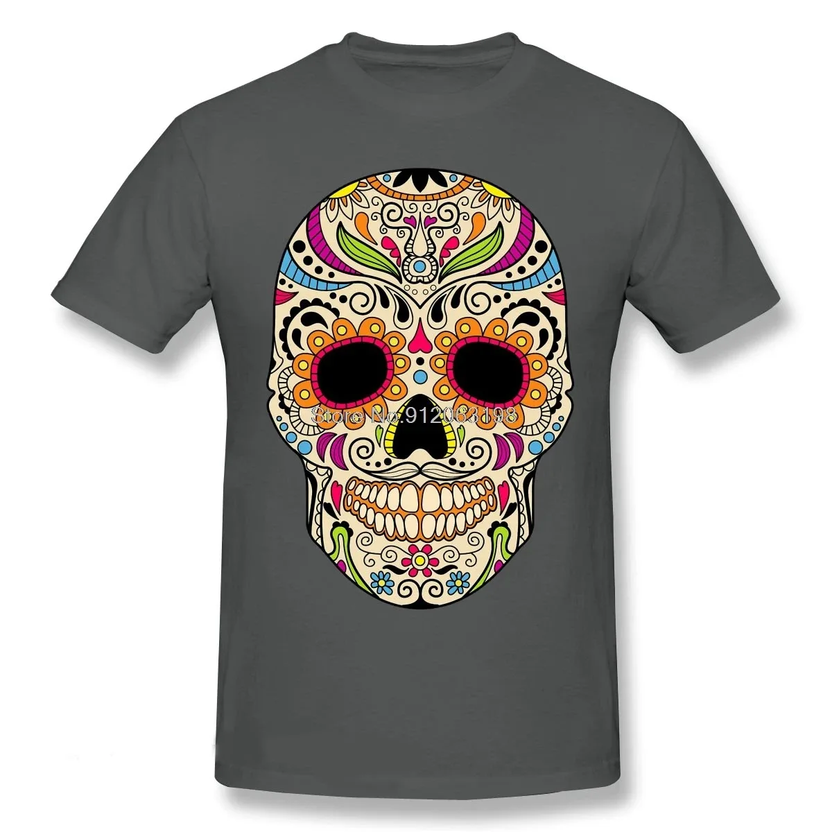 Mexican Sugar Skull Funny2024 New Arrival TShirt Mexican Color Skull Unique Design Crewneck Cotton for Men Shirt