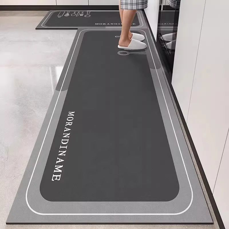 Carpet for Kithen Floor Mat Long Rug PVC Leather Waterproof Oil-proof Non-slip Foot Mats Gray Minimalist Rugs Home Decoration