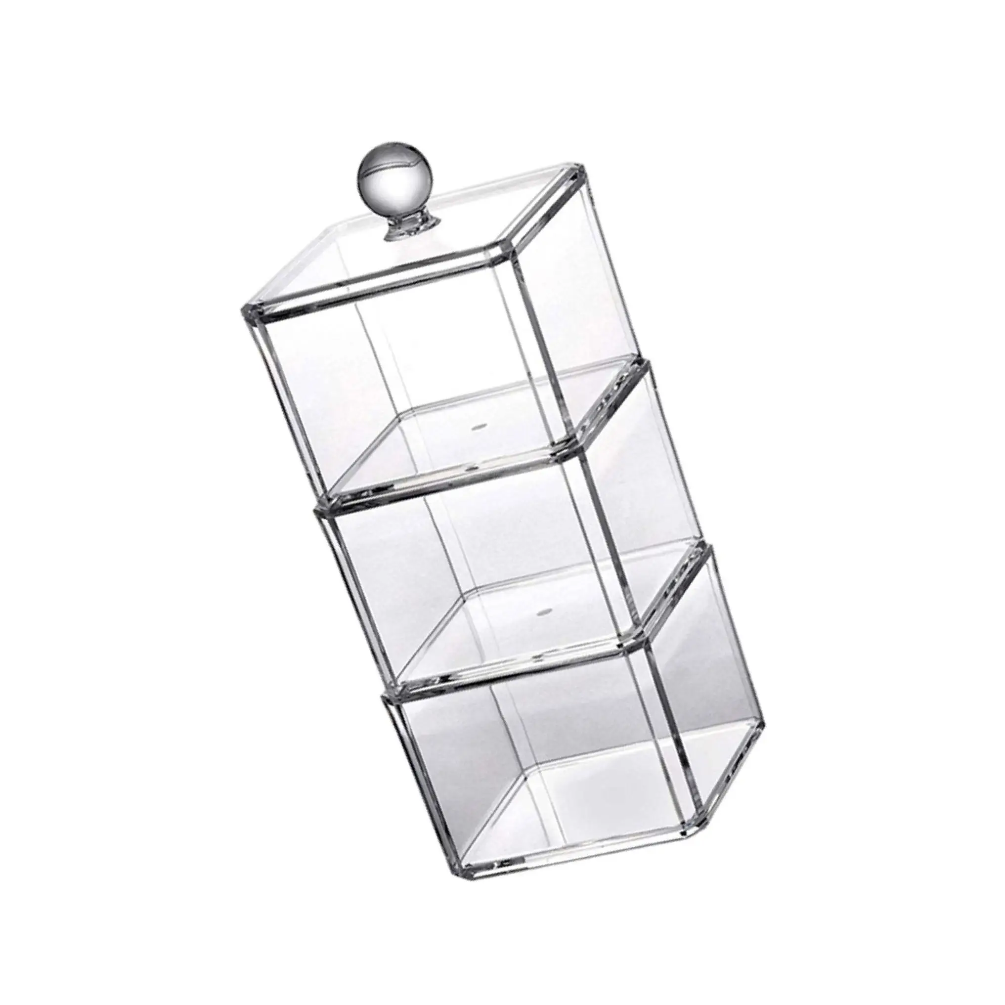 Clear Stackable Cotton Pad Storage Box Organizer for Vanity Bathroom Jewelry