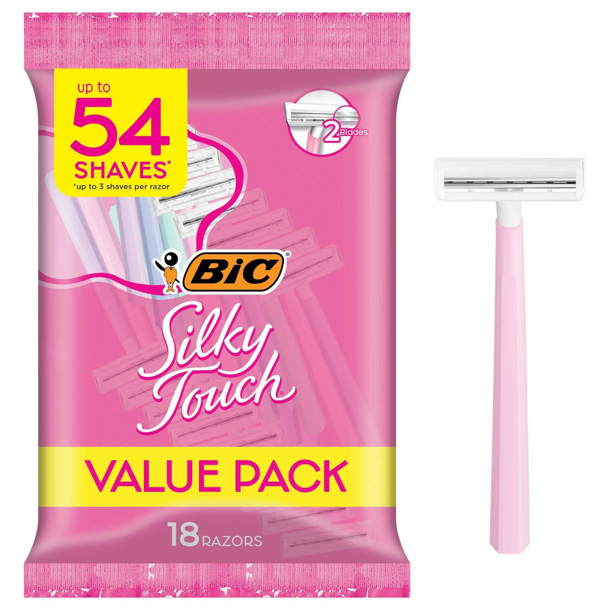 18ct Silky Touch Disposable Razors For All Skin Types, 2 Blade Manual Shaving, Whole Body Smooth Grooming