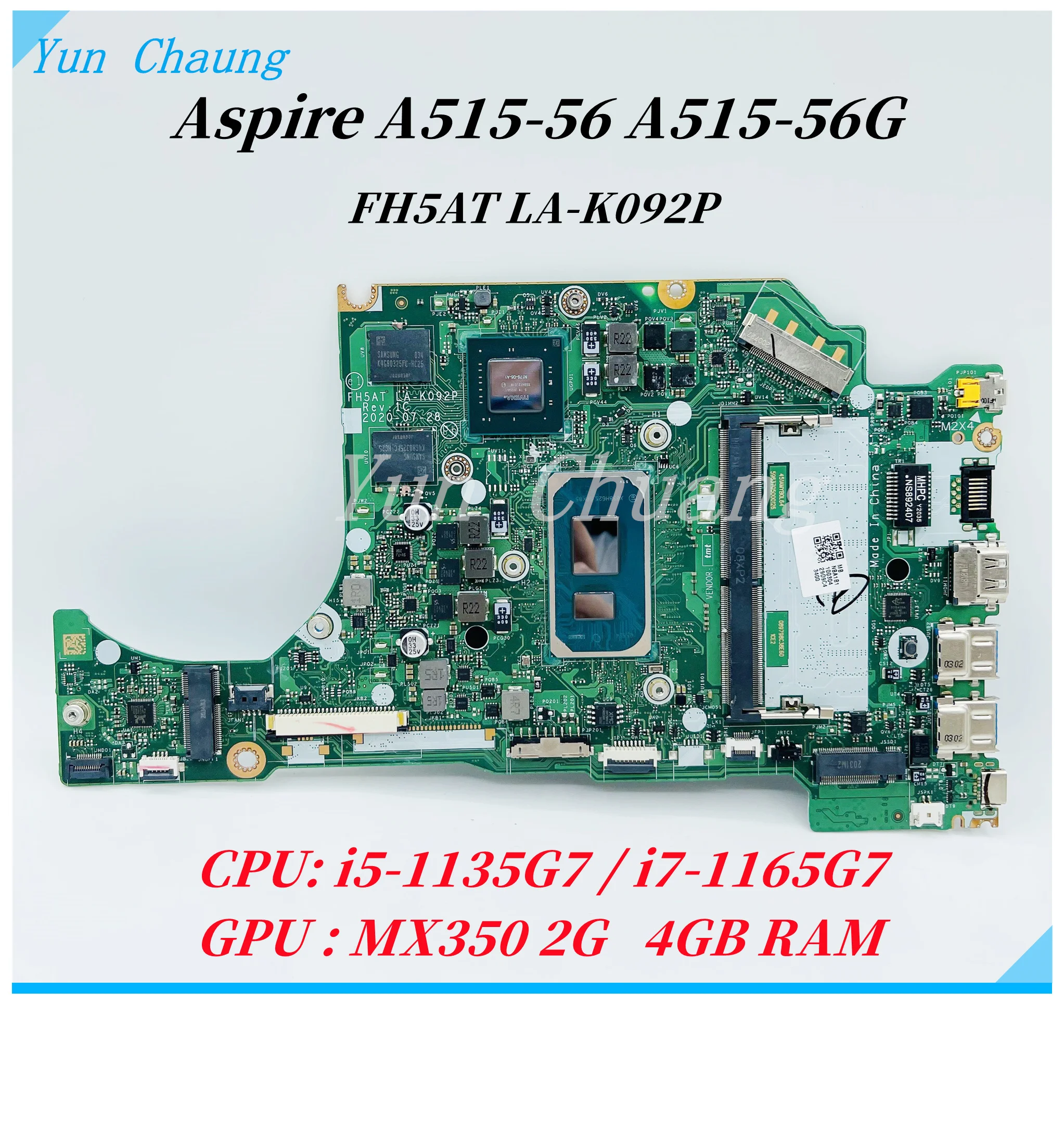 placa mae para laptop acer aspire s5053 a515 56g nba1b11004 i51135g7 i7 1165g7 cpu mx350 2g gpu 4gb de ram fh5at la k092p 01