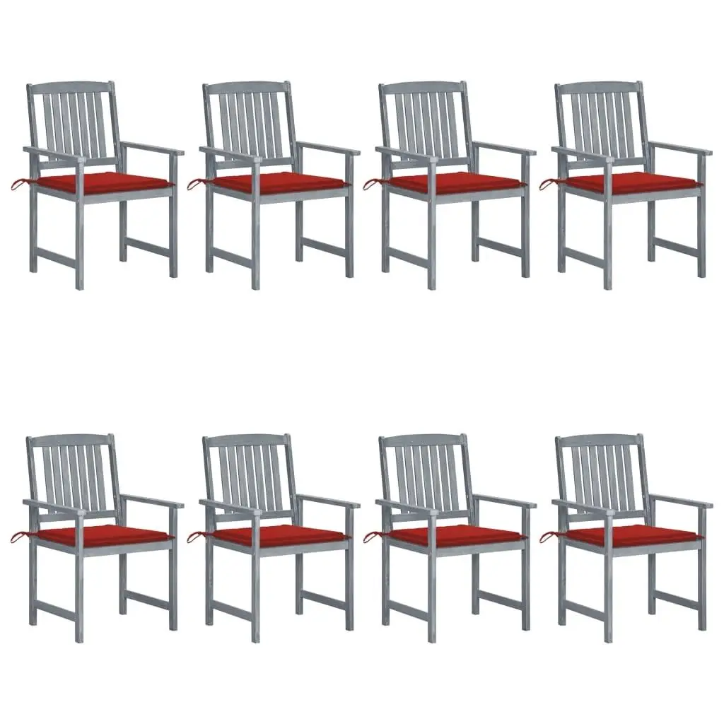 8-Piece Gray Acacia Wood Patio Chair Set with Cushions - Stylish Outdoor Seating