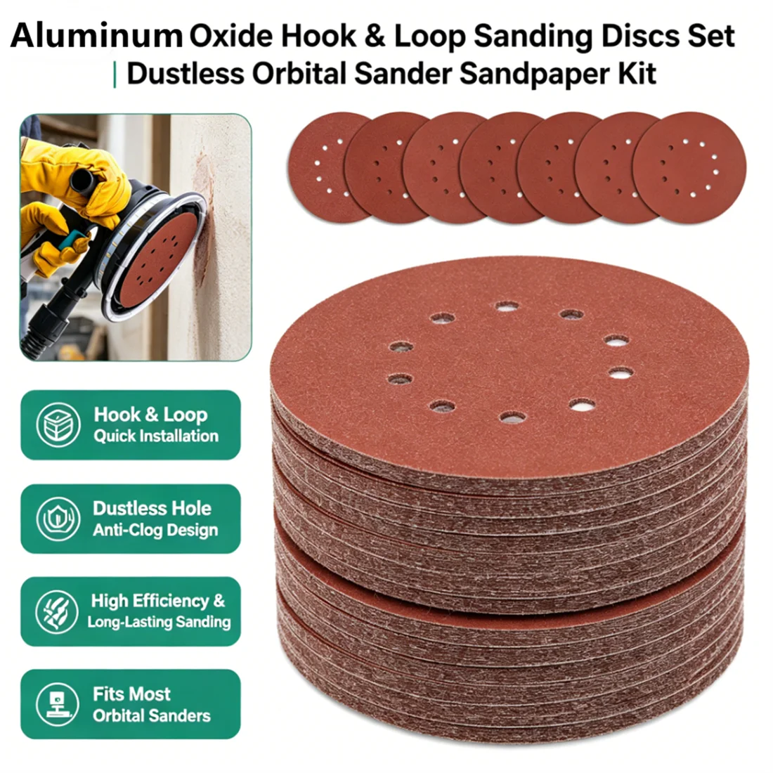 

60Pcs 10Hole 9 Inch Sandpaper Woodworking Metal wood jade Grinding Disc Abrasive Polishing Tool 60-240 Grit Sanding Discs