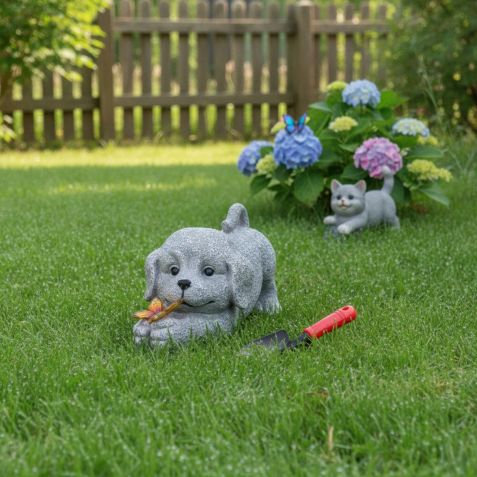 Dog Statue with Butterfly Compact Garden Statue with Butterfly Dog Figurine Decor Eye-Catching Outdoor Ornament Realistic