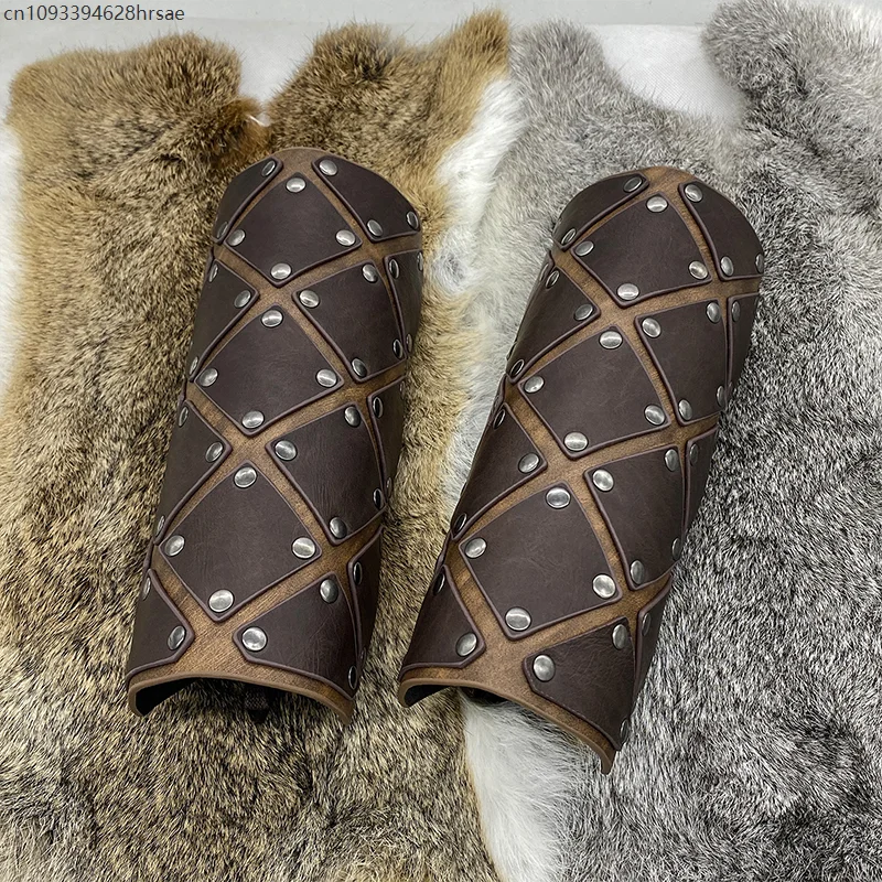 

2 Pcs Medieval Armor Arm Warmers PU Leather Lace-Up Viking Knight Pirate Bracer Steampunk rivet Wristband Cosplay Accessories