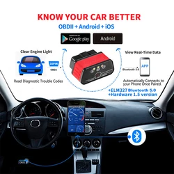 1 PC Fault Detector OBD II Diagnostic Instrument Vehicle Wide Engine Diagnostic Decoder Bluetooth Connectivity High Quality