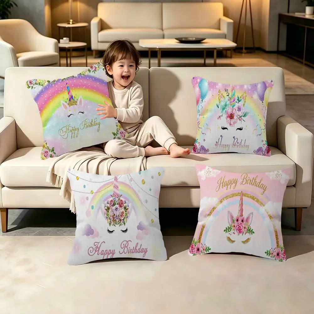 Unicorn Birthday Decor Rainbow Comfortable Pillow anime Case for cute Sofa Living Room Home office Decor Protective Covers