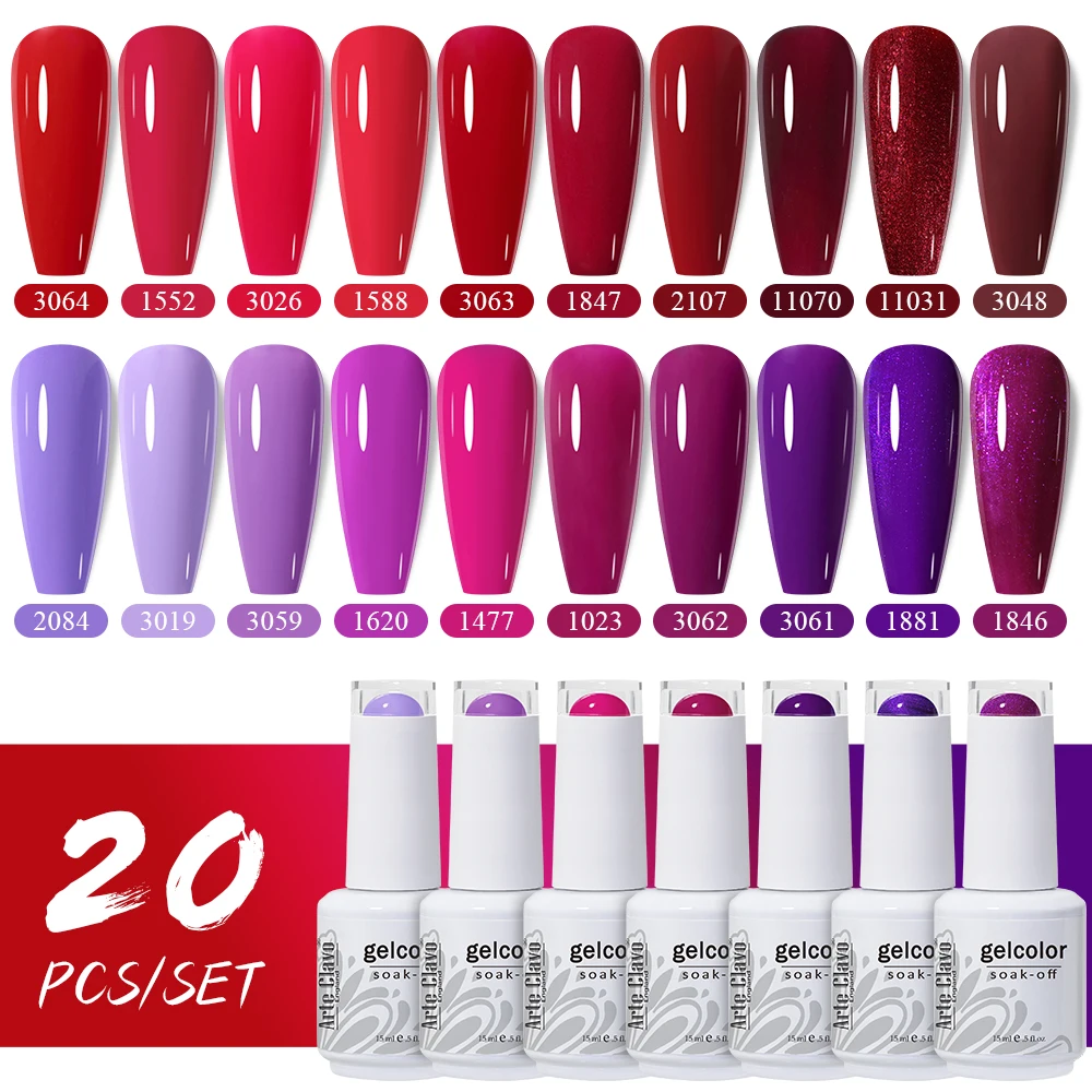 Arte Clavo 15 مللي 20 قطعة/المجموعة شبه الدائم هلام مسمار مجموعة طلاء الأظافر UV LED هلام الورنيش اللون نقع قبالة مسمار ورنيش تحتاج قاعدة معطف فوقي #3